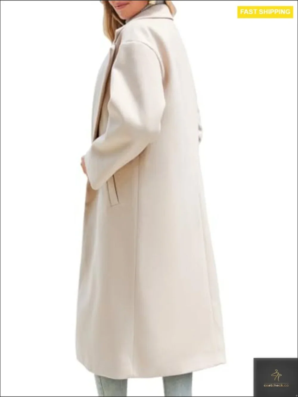 Oversized Wool Pea Coat Classic Notch Lapel Loose Fit Winter Trench Chic